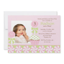 Sweet Cupcake Photo Birthday Invitation