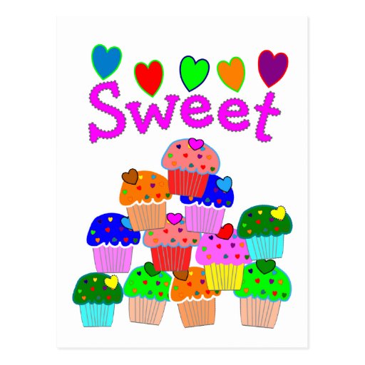 "Sweet" Cupcake Stack with Bright Hearts Postcards