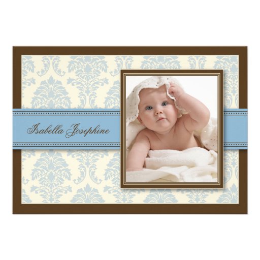 Sweet Damask Chocolate Birth Announcement (blue)