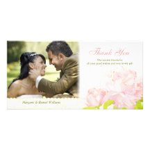 Sweet, Delicate Peony Wedding Thank You Photocards Photo Greeting Card