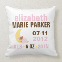 Sweet Dreams Baby Bear Birth Announcement {pink} Pillow