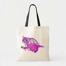 Sweet Dreams - Cute Purple Dragon with Flower Tote Bags