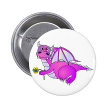 Sweet Dreams - Cute Purple Dragon with Flower Pinback Buttons