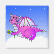 Sweet Dreams - Cute Purple Dragon with Flower Refrigerator Magnets