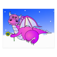 Sweet Dreams - Cute Purple Dragon with Flower Post Card