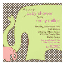 Sweet Elephant Baby Girl Shower Invitation