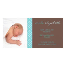 Sweet Floral Birth Announcement Photo Card-turq