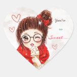 Sweet girl and ice cream heart sticker