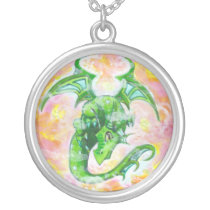 Sweet Green Dragon big eye fantasy art necklace