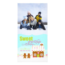 Sweet greeting gingerbread house holiday photocard custom photo card