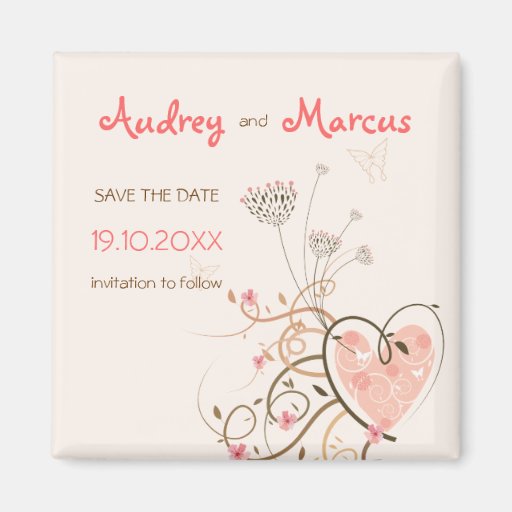 Sweet Heart & Butterfly Swirls Save Date Magnet