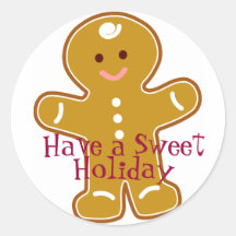 Sweet Holiday Gingerbread Man Label Round Sticker
