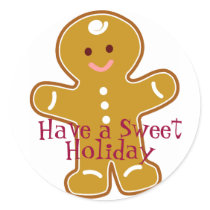 Sweet Holiday Gingerbread Man Label Round Sticker