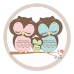 Sweet Little Owl Family on a Branch Sticker