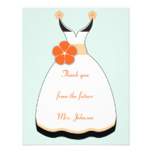 Sweet Orange and Blue Wedding Dress Note Card Invites