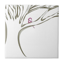 Sweet pink bird sitting in a tree original ceramic tiles