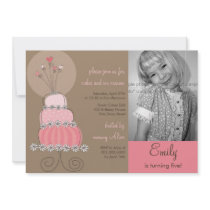 Sweet Pink Cake Girl Birthday Party Photo Invitati Custom Invite