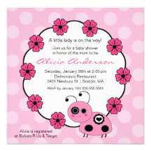 Sweet PINK Ladybugs Baby Shower Invitation