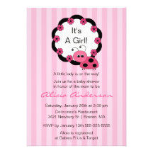 Sweet PINK Ladybugs Baby Shower Invitation