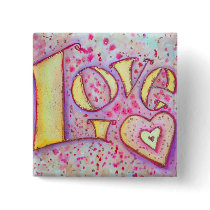 Sweet Pink Love Word Art Painting Button or Pin