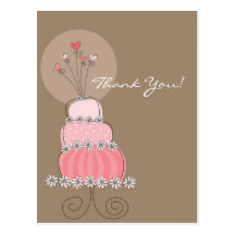 Sweet Pink Wedding Cake Thank You Postcard