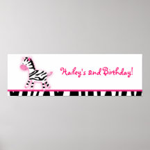 Sweet Pink Zebra Baby Shower Banner Sign Posters