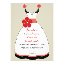 Sweet Red and Taupe Wedding Dress Invitation