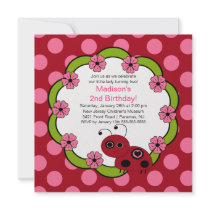 Sweet Red & Pink Ladybugs Birthday Invitation