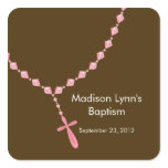 Sweet Rosary Beads Baptism Favour Seal Pink stickers
