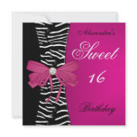 Sweet Sixteen 16 16th Bright Pink Zebra Black Bow Announcement