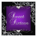 Sweet Sixteen 16 Birthday Party Black Purple Custom Announcements