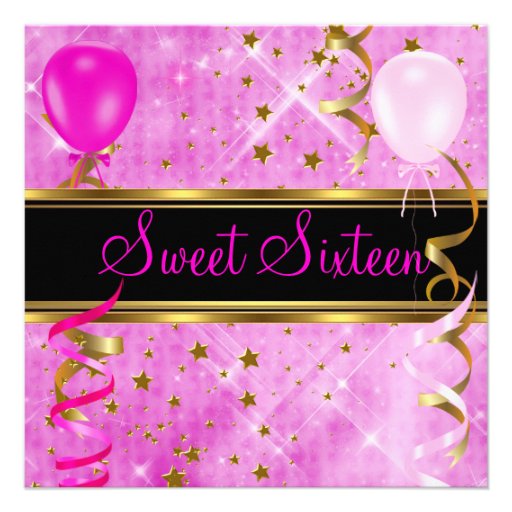 Sweet Sixteen 16 Birthday Party Pink Stars 3 Custom Announcement