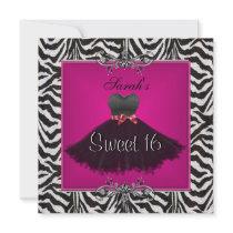 Sweet Sixteen 16 Birthday Pink Zebra Black Dress Announcement