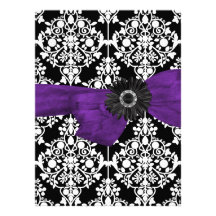 Sweet Sixteen 16 Damask Black White Purple Flower Custom Invites