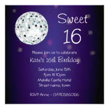 Sweet Sixteen 16 Disco Ball Party Invitation