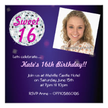 Sweet Sixteen 16 Disco Ball Party Invitation