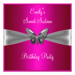 Sweet Sixteen 16 Fuschia Silver Butterfly Jewel Custom Announcement