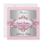 Sweet Sixteen 16 Party Silver Pink White Spot invitations