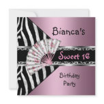 Sweet Sixteen 16 Pink Fan Black Zebra Leopard invitations
