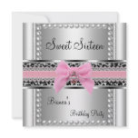 Sweet Sixteen 16 Pink Lace Silver Pearl Leopard Personalized Invitations