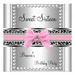 Sweet Sixteen 16 Pink Lace Silver Pearl Leopard Personalized Invitations
