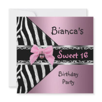 Sweet Sixteen 16 Pink Silver Black Zebra Leopard Invite
