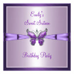 Sweet Sixteen 16 Purple Butterfly Birthday 3 Custom Invitations