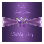 Sweet Sixteen 16 Purple Butterfly Birthday Custom Announcement