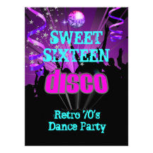 Sweet Sixteen 16 Retro 70's Disco Dance Party 3 Custom Invitations