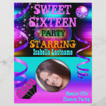 Sweet Sixteen 16 Retro 70's Disco Dance Party Flyer