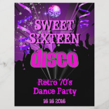 Sweet Sixteen 16 Retro 70's Disco Dance Party Full Color Flyer