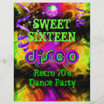 Sweet Sixteen 16 Retro 70's Disco Dance Party Flyers