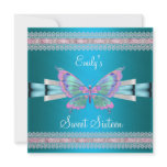 Sweet Sixteen 16 White Teal Blue Pink Butterfly invitations