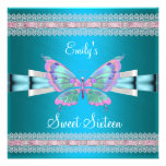 Sweet Sixteen 16 White Teal Blue Pink Butterfly Custom Invitation